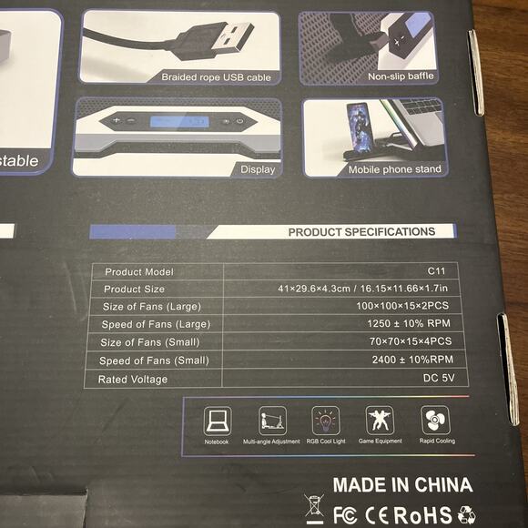 Topmate C11 Cooling Adjust Gaming Laptop Pad RGB Breathing LEDs W/ Phone Stand - Picture 4 of 10